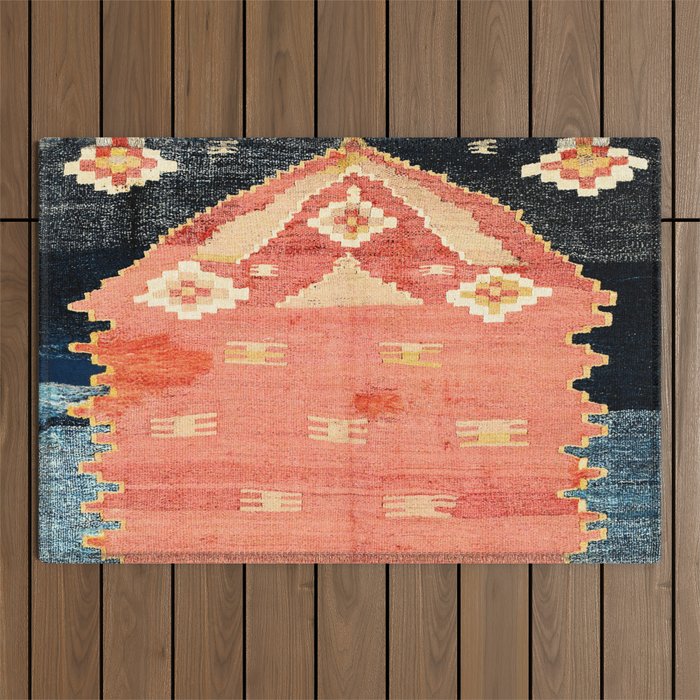 South West Anatolia  Antique Turkish Niche Kilim Print Outdoor Rug Gallery Image 1