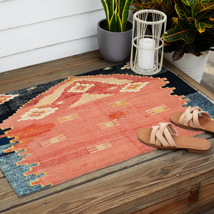 South West Anatolia  Antique Turkish Niche Kilim Print Outdoor Rug Gallery Image 2
