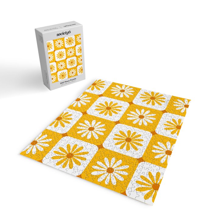 Checkered Daisies - Yellow Jigsaw Puzzle Gallery Image 2