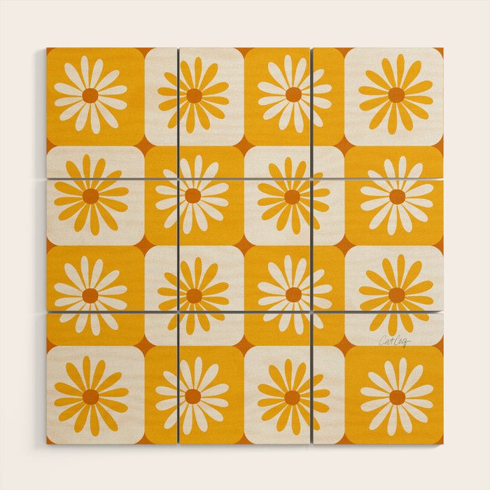 Checkered Daisies - Yellow Wood Wall Art Gallery Image 1