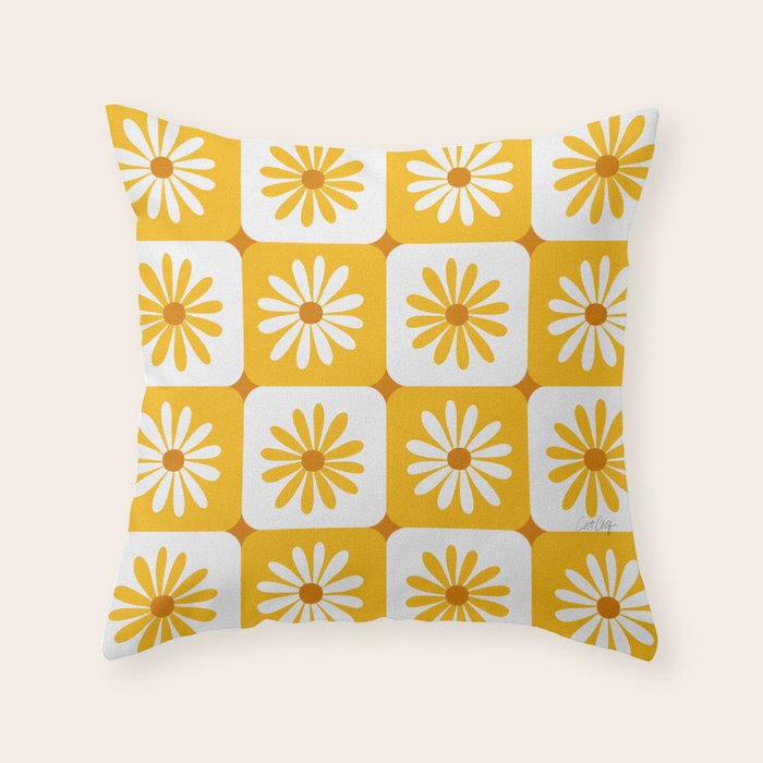 Checkered Daisies - Yellow Throw Pillow Gallery Image 6