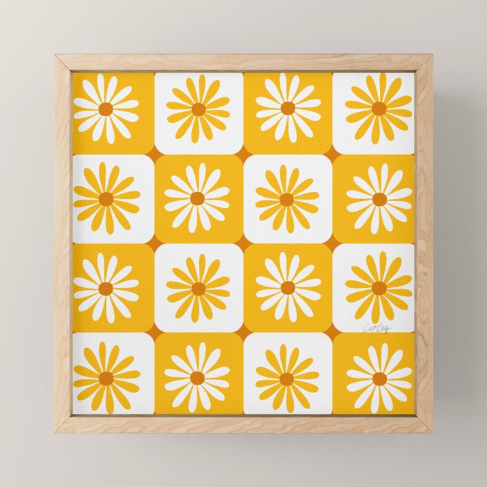 Checkered Daisies - Yellow Mini Art Print Gallery Image 1