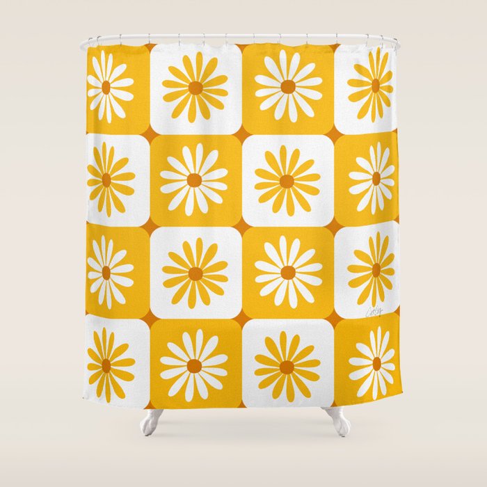 Checkered Daisies - Yellow Shower Curtain Gallery Image 1