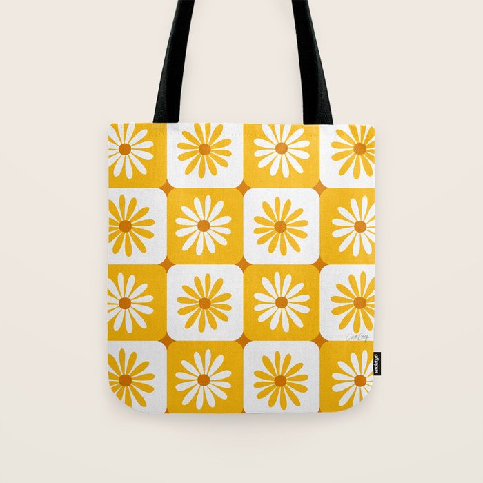 Checkered Daisies - Yellow Tote Bag Gallery Image 1