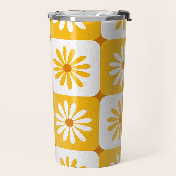 Checkered Daisies - Yellow Travel Mug Gallery Image 2