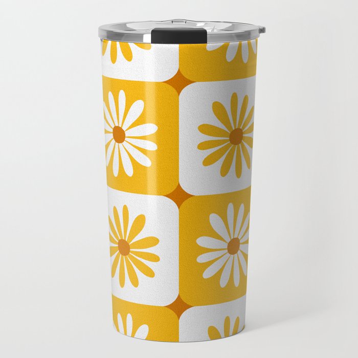 Checkered Daisies - Yellow Travel Mug Gallery Image 1