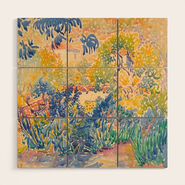 Henri-Edmond Cross Neo-Impressionism Pointillism The Artist's Garden at St. Clair Watercolor Paintin Wood Wall Art Gallery Image 1