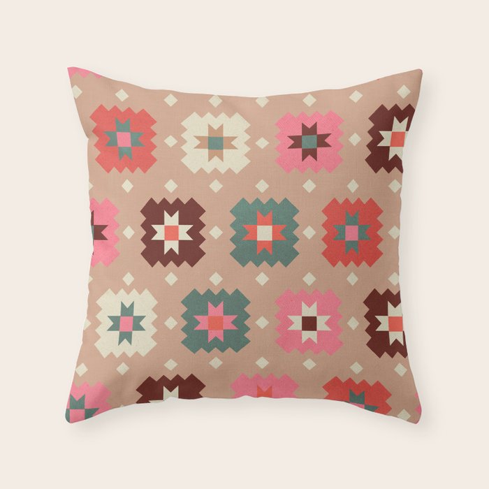 Festive Winter Quilt Tiles With Stars Throw Pillow Gallery Image 6