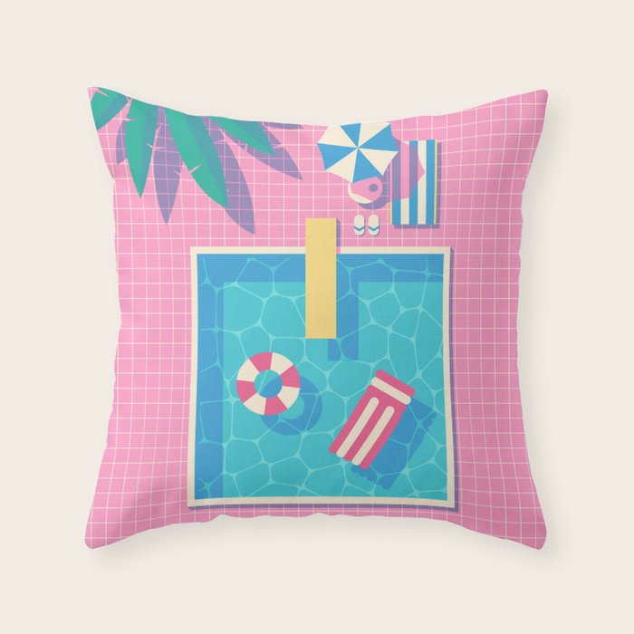 Retro 80s Swimming Pool Throw Pillow Gallery Image 1