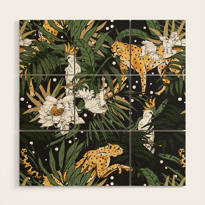 Cheetah in the glamorous nocturnal jungle Wood Wall Art Gallery Image 1