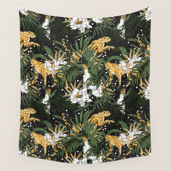 Cheetah in the glamorous nocturnal jungle Wall Tapestry Gallery Image 4