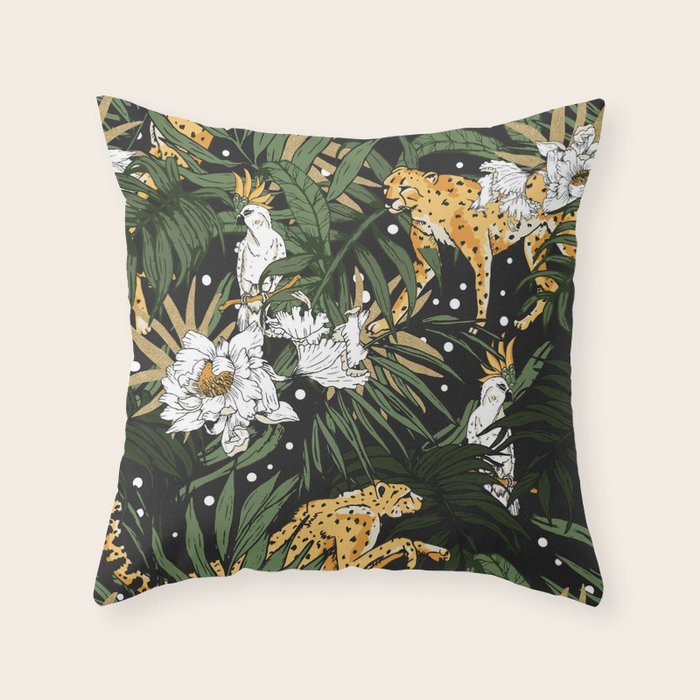 Cheetah in the glamorous nocturnal jungle Throw Pillow Gallery Image 6