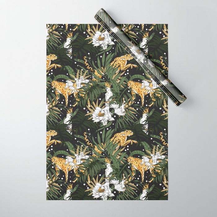Cheetah in the glamorous nocturnal jungle Wrapping Paper Gallery Image 1