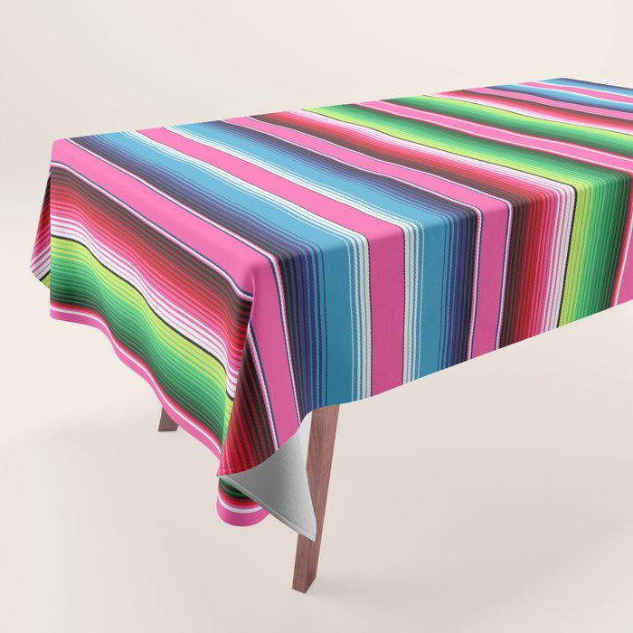 Pink Mexican Serape Blanket Stripes Tablecloth Gallery Image 1