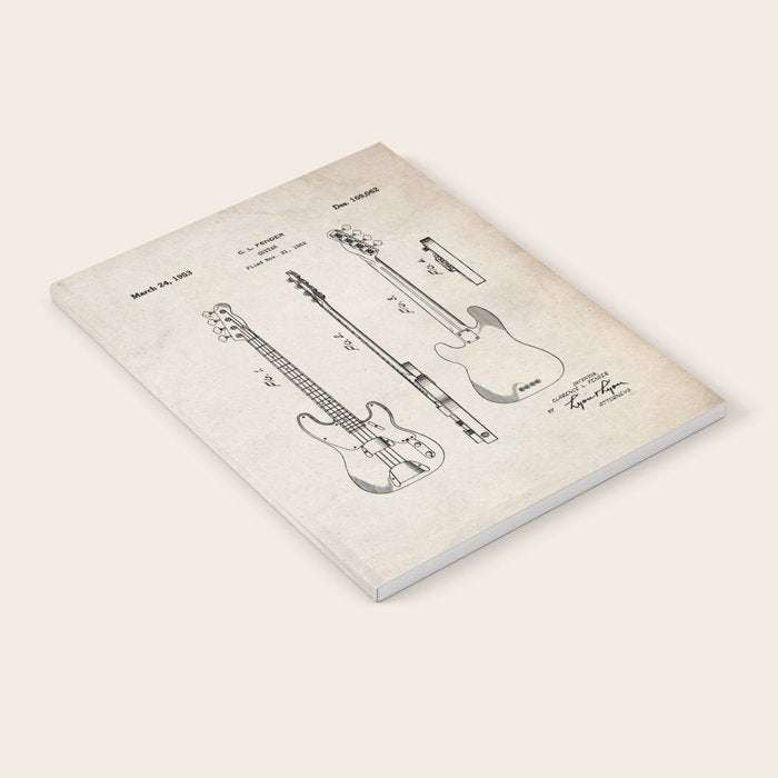 Bass Guitar Patent - Bass Guitarist Art - Antique Notebook Gallery Image 2