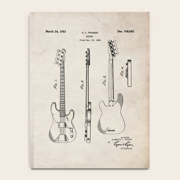 Bass Guitar Patent - Bass Guitarist Art - Antique Notebook Gallery Image 4