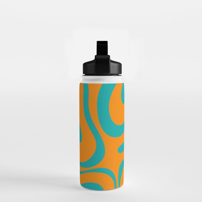Retro Modern Liquid Swirl Abstract Pattern Square in Turquoise and Orange Water Bottle Gallery Image 2