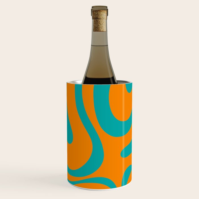 Retro Modern Liquid Swirl Abstract Pattern Square in Turquoise and Orange Wine Chiller Gallery Image 3
