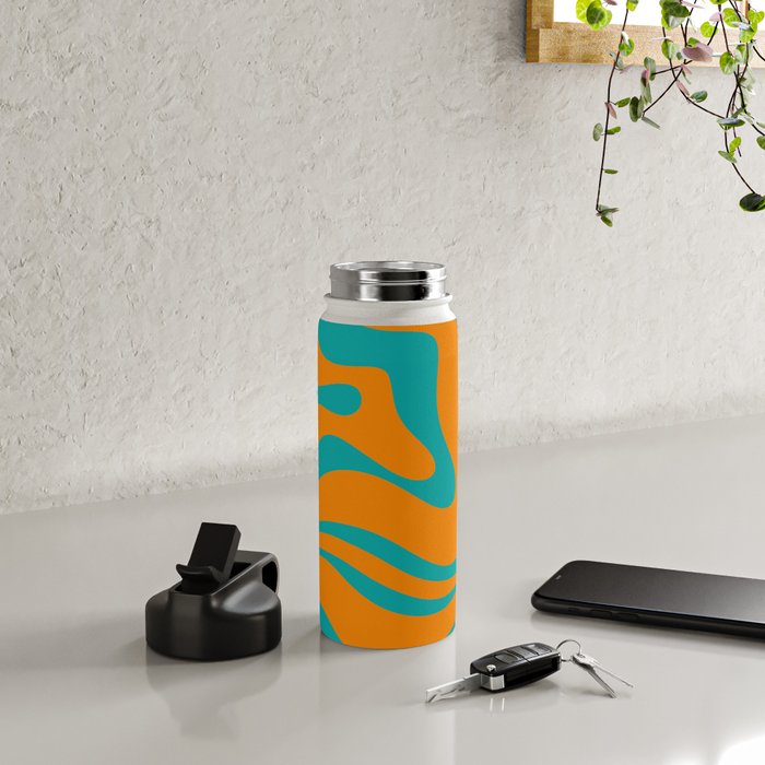 Retro Modern Liquid Swirl Abstract Pattern Square in Turquoise and Orange Water Bottle Gallery Image 4