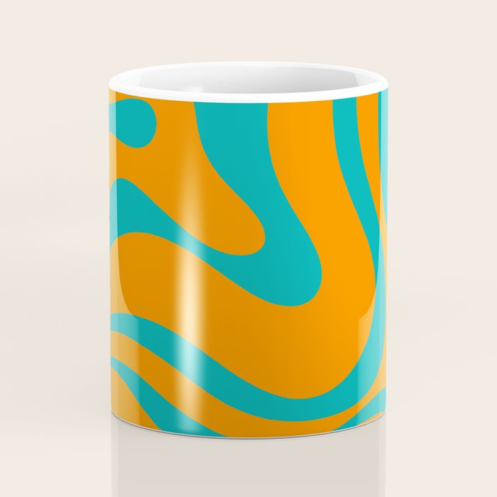 Retro Modern Liquid Swirl Abstract Pattern Square in Turquoise and Orange Coffee Mug Gallery Image 4