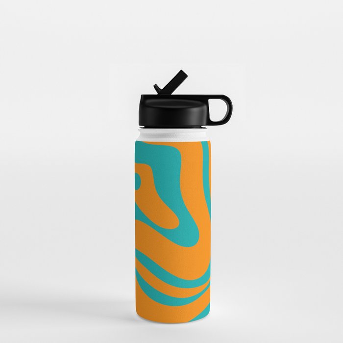 Retro Modern Liquid Swirl Abstract Pattern Square in Turquoise and Orange Water Bottle Gallery Image 1