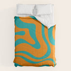 Retro Modern Liquid Swirl Abstract Pattern Square in Turquoise and Orange Comforter Gallery Image 6