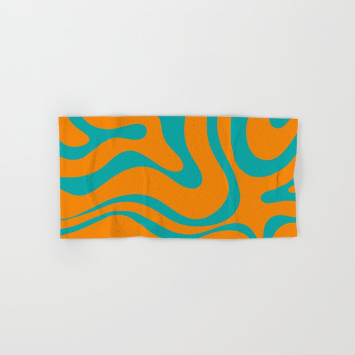 Retro Modern Liquid Swirl Abstract Pattern Square in Turquoise and Orange Bath Towel Gallery Image 1