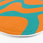 Retro Modern Liquid Swirl Abstract Pattern Square in Turquoise and Orange Bath Mat Gallery Image 3