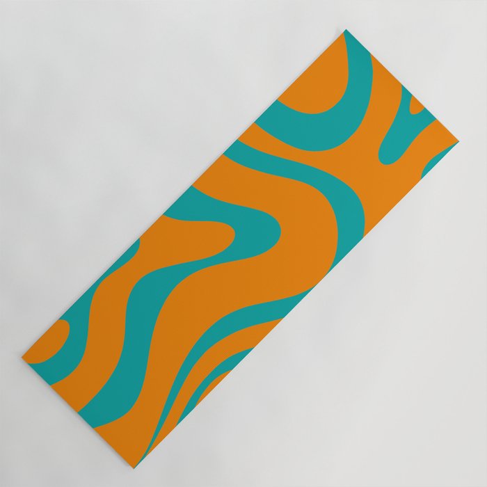 Retro Modern Liquid Swirl Abstract Pattern Square in Turquoise and Orange Yoga Mat Gallery Image 1