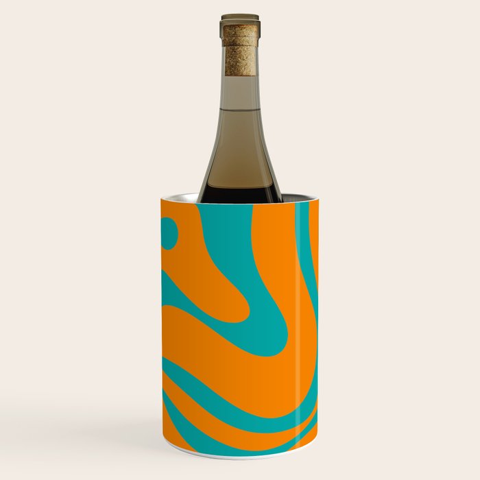 Retro Modern Liquid Swirl Abstract Pattern Square in Turquoise and Orange Wine Chiller Gallery Image 1