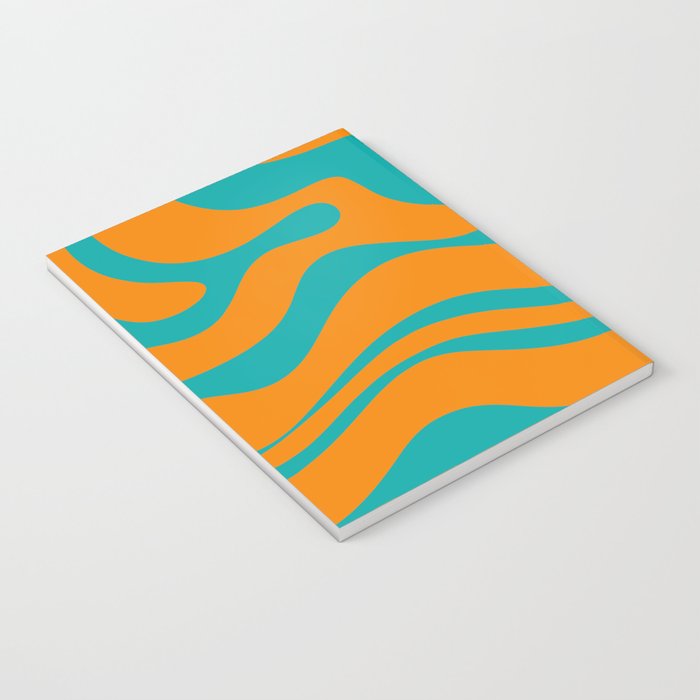 Retro Modern Liquid Swirl Abstract Pattern Square in Turquoise and Orange Notebook Gallery Image 3