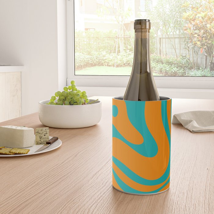 Retro Modern Liquid Swirl Abstract Pattern Square in Turquoise and Orange Wine Chiller Gallery Image 4