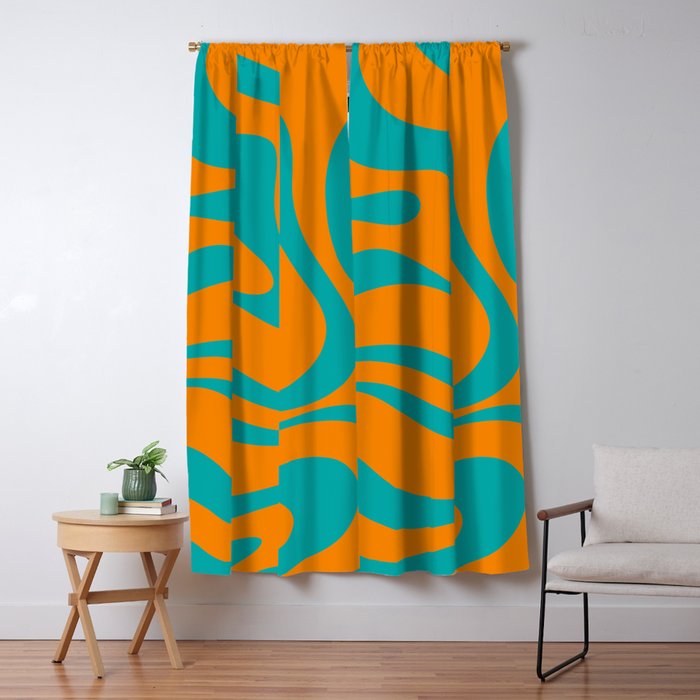 Retro Modern Liquid Swirl Abstract Pattern Square in Turquoise and Orange Window Curtain Gallery Image 5