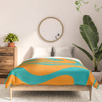 Retro Modern Liquid Swirl Abstract Pattern Square in Turquoise and Orange Comforter Gallery Image 3