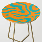 Retro Modern Liquid Swirl Abstract Pattern Square in Turquoise and Orange Side Table Gallery Image 2