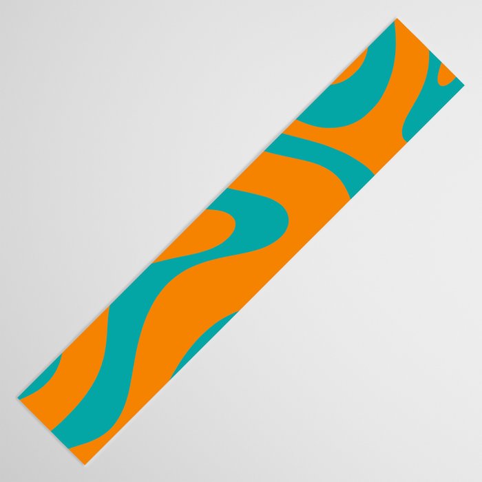 Retro Modern Liquid Swirl Abstract Pattern Square in Turquoise and Orange Table Runner Gallery Image 3