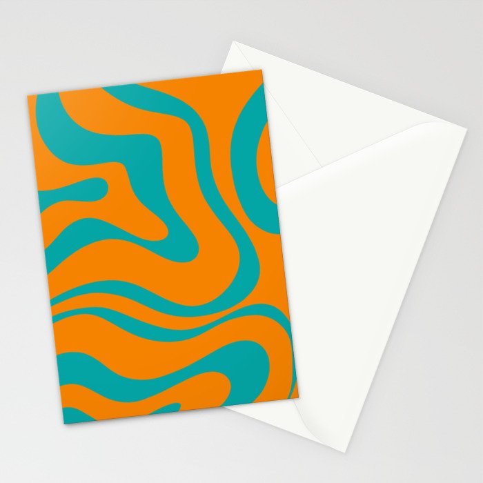 Retro Modern Liquid Swirl Abstract Pattern Square in Turquoise and Orange Stationery Card Gallery Image 2