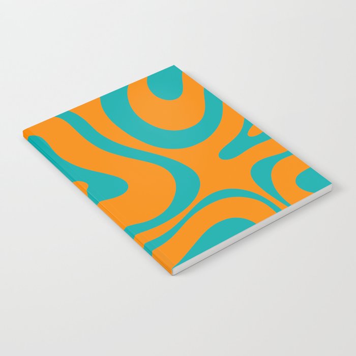 Retro Modern Liquid Swirl Abstract Pattern Square in Turquoise and Orange Notebook Gallery Image 2