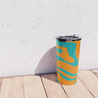 Retro Modern Liquid Swirl Abstract Pattern Square in Turquoise and Orange Travel Mug Gallery Image 4