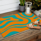 Retro Modern Liquid Swirl Abstract Pattern Square in Turquoise and Orange Outdoor Rug Gallery Image 2