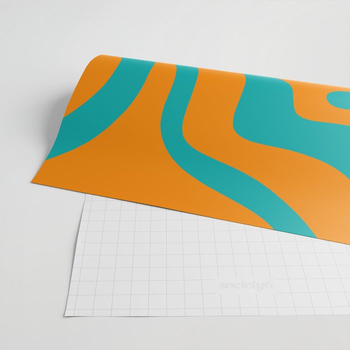 Retro Modern Liquid Swirl Abstract Pattern Square in Turquoise and Orange Wrapping Paper Gallery Image 2