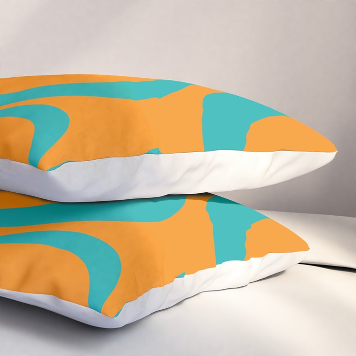 Retro Modern Liquid Swirl Abstract Pattern Square in Turquoise and Orange Pillow Sham Gallery Image 3