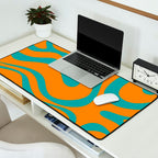 Retro Modern Liquid Swirl Abstract Pattern Square in Turquoise and Orange Desk Mat Gallery Image 2