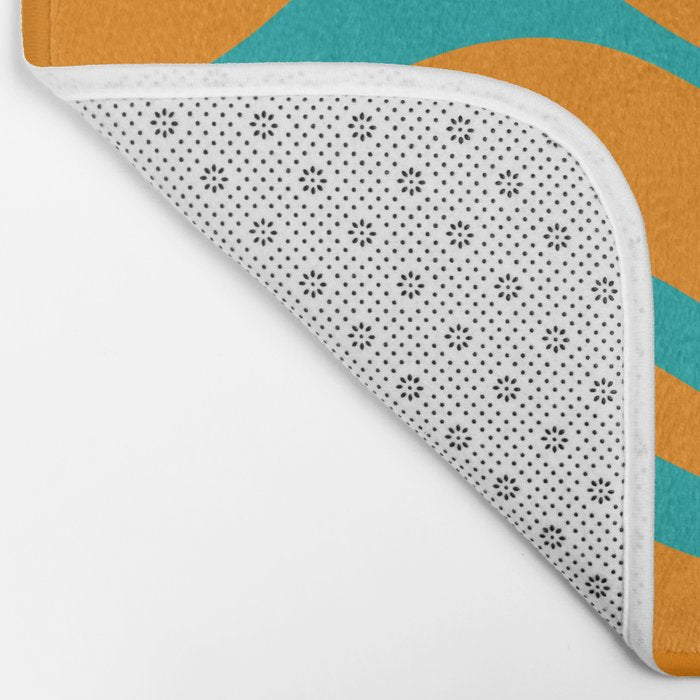 Retro Modern Liquid Swirl Abstract Pattern Square in Turquoise and Orange Bath Mat Gallery Image 2