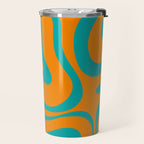 Retro Modern Liquid Swirl Abstract Pattern Square in Turquoise and Orange Travel Mug Gallery Image 2