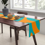 Retro Modern Liquid Swirl Abstract Pattern Square in Turquoise and Orange Table Runner Gallery Image 2