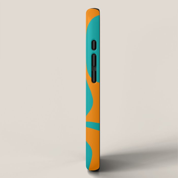 Retro Modern Liquid Swirl Abstract Pattern Square in Turquoise and Orange iPhone Case Gallery Image 2