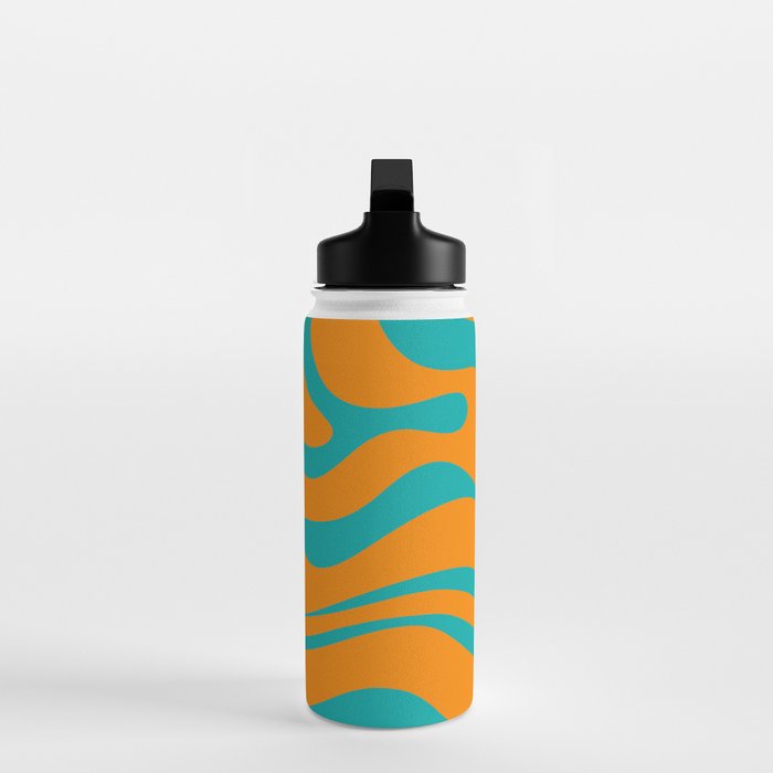 Retro Modern Liquid Swirl Abstract Pattern Square in Turquoise and Orange Water Bottle Gallery Image 3