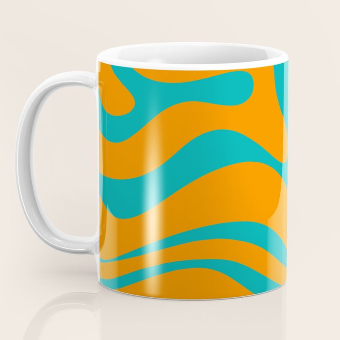 Retro Modern Liquid Swirl Abstract Pattern Square in Turquoise and Orange Coffee Mug Gallery Image 3