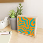 Retro Modern Liquid Swirl Abstract Pattern Square in Turquoise and Orange Mini Art Print Gallery Image 2